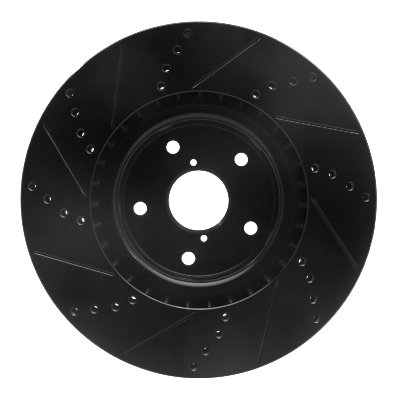 Subaru Impreza Brake Rotor (1) - Front Right - R1 Concepts - Drilled & Slotted - Black - `05-`20